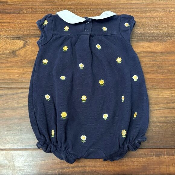 Gymboree navy embroidered flowers short sleeve romper - Picture 2 of 4